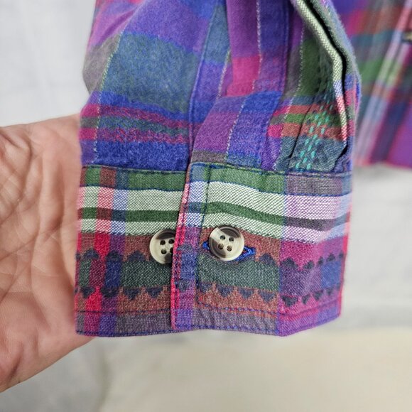 Vintage Cabin Creek Button Down Blouse Purple Green Plaid Preppy Boho 18W - Picture 3 of 12